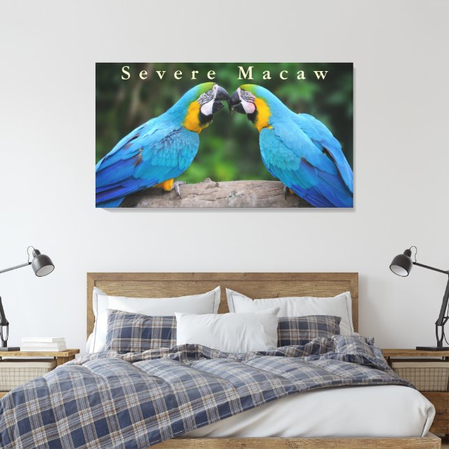Wildlife Severe Macaw Sitting on a Branch Canvas Print (Insitu(Bedroom))