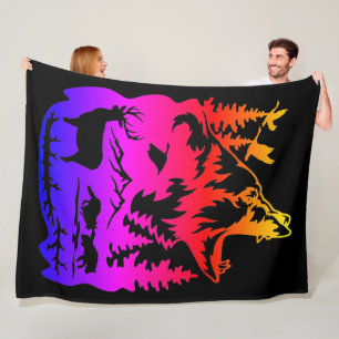 Wildlife Silhouette with Vibrant Gradient  Fleece Blanket
