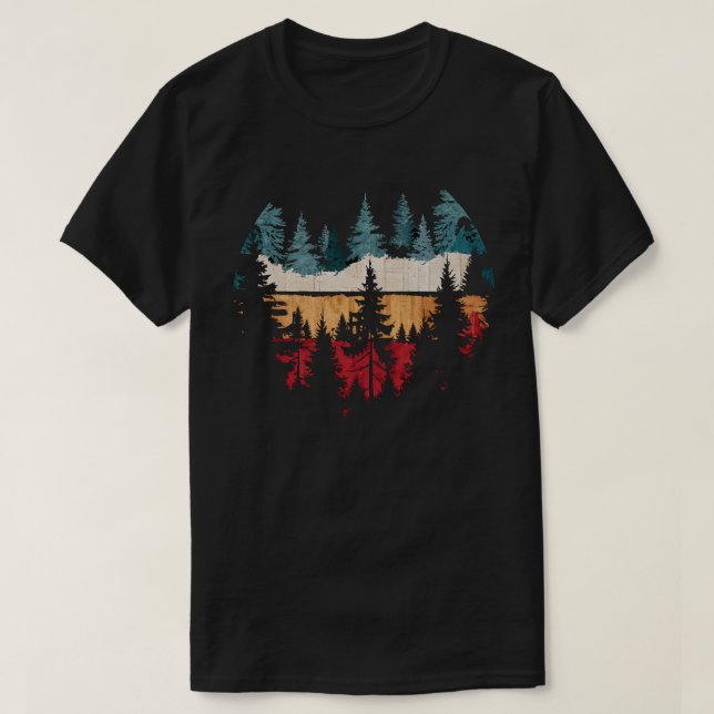 Wildlife Trees Outdoors Nature Retro Forest T-Shirt (Design Front)