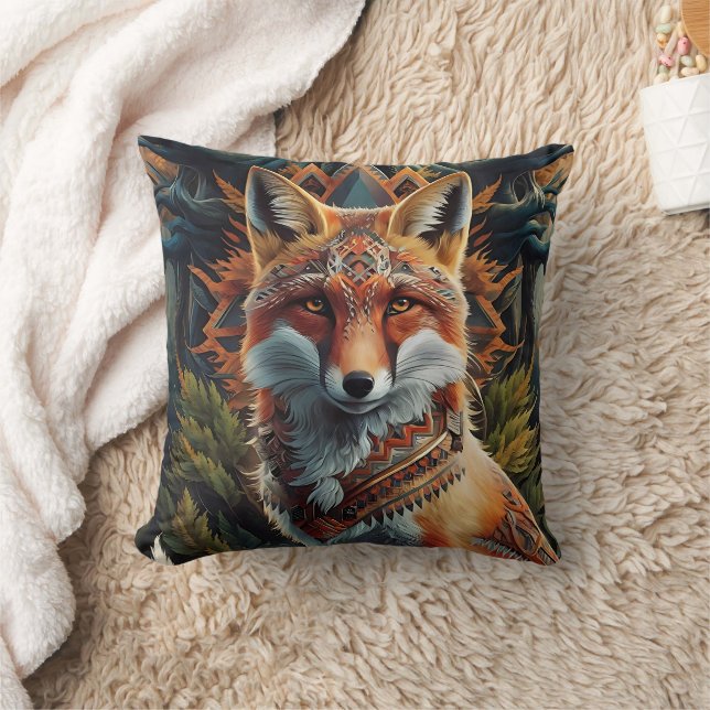 Wildlife Tribal Fox Throw Pillow (Blanket)