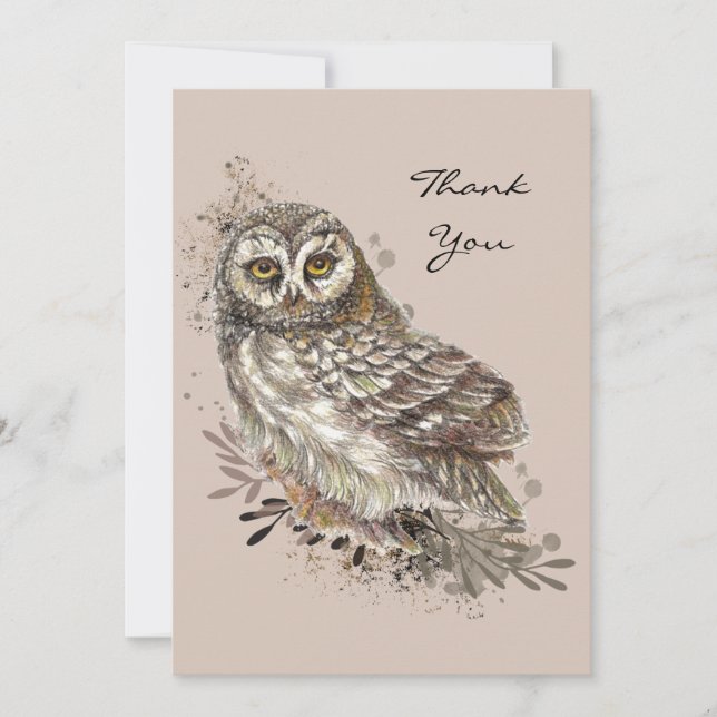 Wildlife Watercolor Art Nature, Owl, Bird Card (Front)