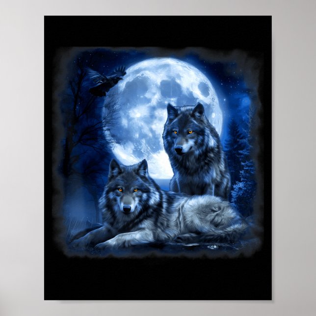 Wildlife wolf howling moon forest nature wild poster (Front)