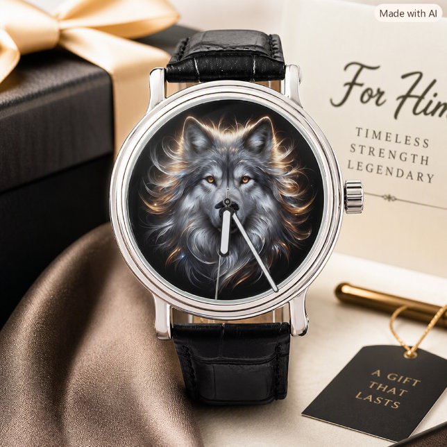 Wildlife Wolf Portrait on Black Watch Gift  (Creator Uploaded)