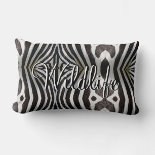 Wildlife Zebra Stripes Pattern Black and White Lumbar Pillow