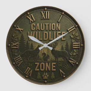 Wildlife Zone Rustic Forest Animal Cabin Decor Large Clock