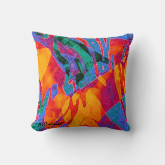 Wildly Colourful Abstract Art Pillow by PiCassieO