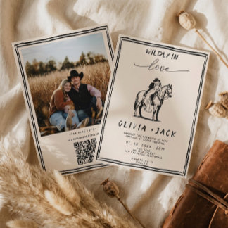 Wildly in Love western Photo QR Code Wedding Invitation