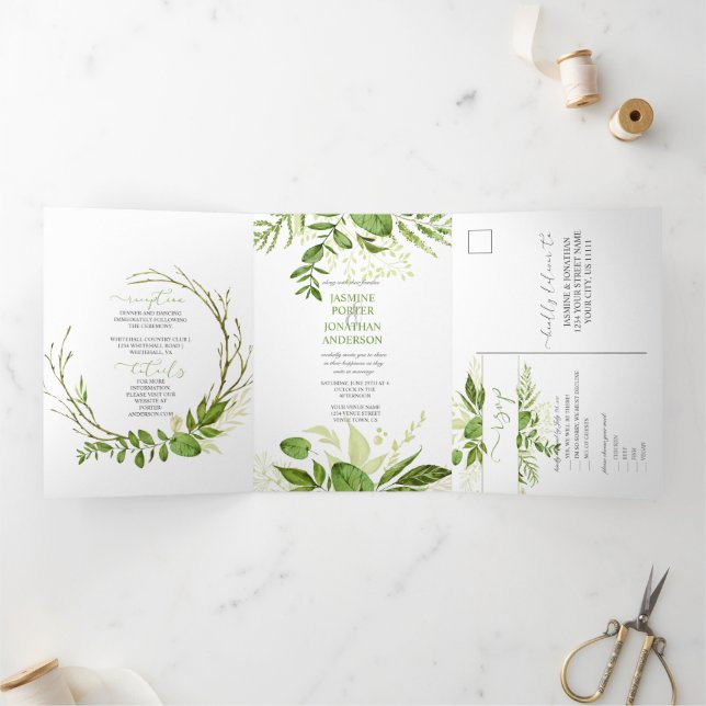 Wildwood Botanical Greenery Rustic Wedding | Tri-Fold Invitation (Inside)
