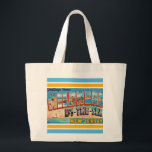 Wildwood by the Sea Greetings  Large Tote Bag<br><div class="desc">Wonderful vintage postcard greeting from Wildwood by the Sea,  New Jersey repurposed! Customize the back if you wish.</div>