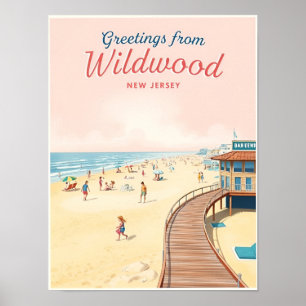 Wildwood, New Jersey – Retro Beach Scenes Poster