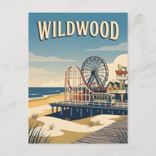 Wildwood New Jersey Retro Vintage Travel Poster Postcard
