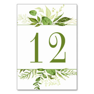 Wildwoods Botanical Rustic Greenery Watercolor Table Number