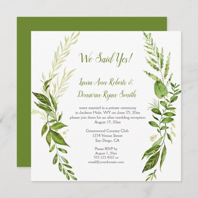 Wildwoods Botanicals Rustic Reception Only | Invitation (Front/Back)