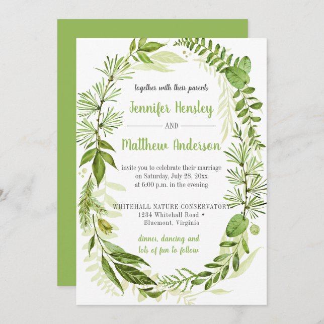 Wildwoods Green Wedding Invitations (Devant / Derrière)