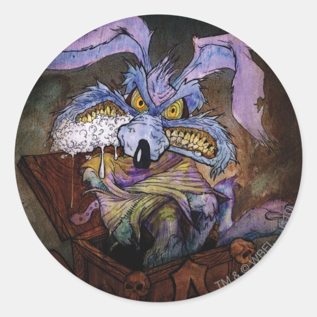 WILE E. COYOTE™ A Loony in the Box Classic Round Sticker (Front)
