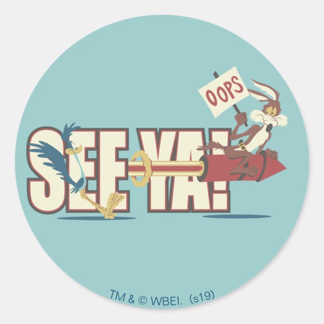 WILE E. COYOTE™ Rocketing Past ROAD RUNNER™ Classic Round Sticker (Front)