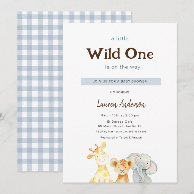 Wile One Baby Animals Boy Baby shower Invitation (Devant / Derrière)