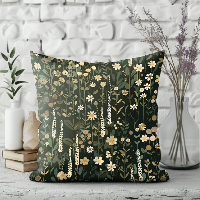 Wilhelmina Dark Daisy Floral Throw Pillow (Creator Uploaded)