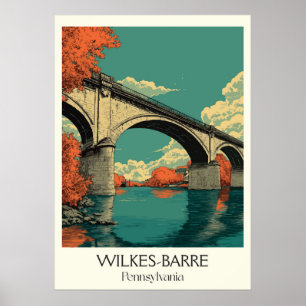Wilkes-Barre PA Vintage River Bridge Fall Art Poster