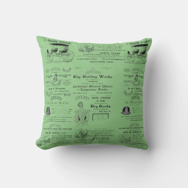 Wilkes-Barre Pennsylvania 1890's advertising  Throw Pillow (Front)