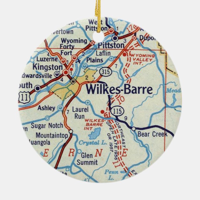 Wilkes Barre Vintage Map Ceramic Ornament (Back)
