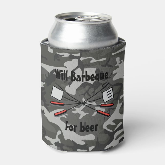 Will Barbeque For Beer Custom Camo Can Cooler (Can Front)