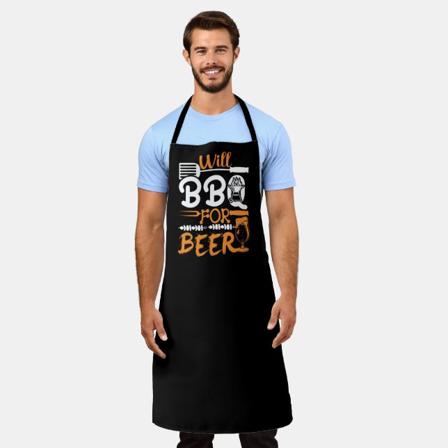 Will BBQ For Beer Barbecue Large Black Apron (Worn)