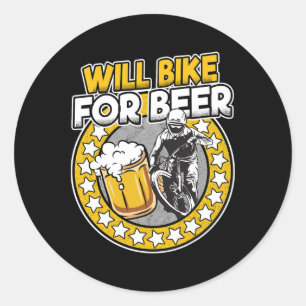 Will Bike For Beer Vintage Retro Dad Funny Mountai Classic Round Sticker