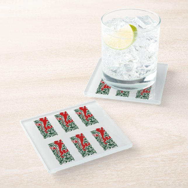 Will Bradley Heraldic Lion Glass Coaster (Angled)
