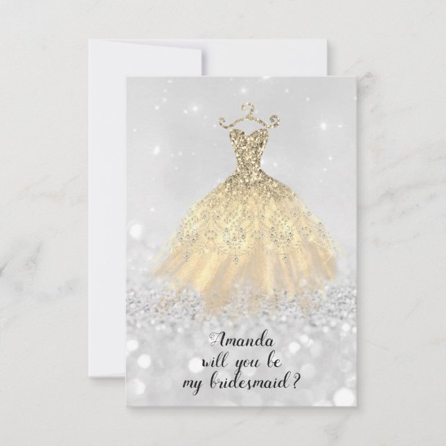 Will Bridesmaid Glitter Diamond Dress Princess Invitation (Front)