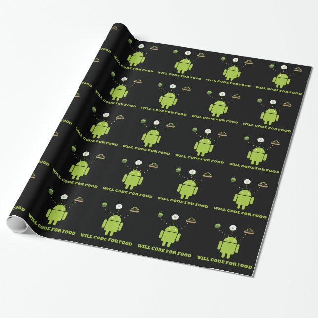 Will Code For Food Android Software Developer Wrapping Paper (Unrolled)