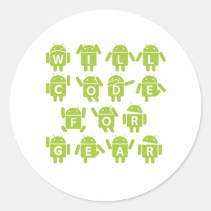 Will Code For Gear (Bugdroid Software Developer) Classic Round Sticker