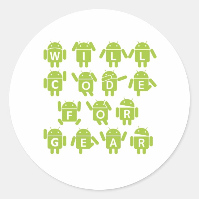 Will Code For Gear (Bugdroid Software Developer) Classic Round Sticker (Front)