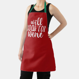 Will Cook For Wine Red Holiday Drinking Humour Apron