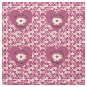 Will Ewe Be My Valentine Heart Pattern Background Fabric