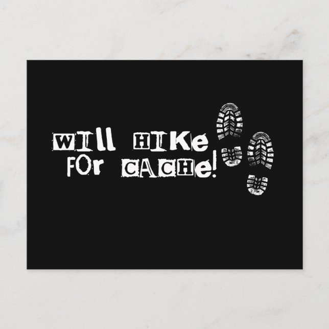 Will Hike For Cache! Postcard (Front)