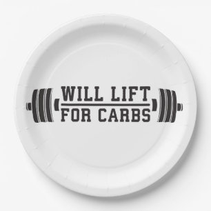 Will Lift For Carbs - Funny Novelty Workout Paper Plate