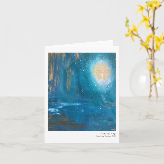 Will o' the Wisp Folded Note Card (Yellow Flower)