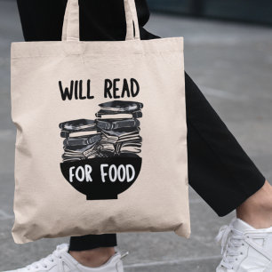 Will Read for Food Funny Bookworm Librarian Gift Tote Bag