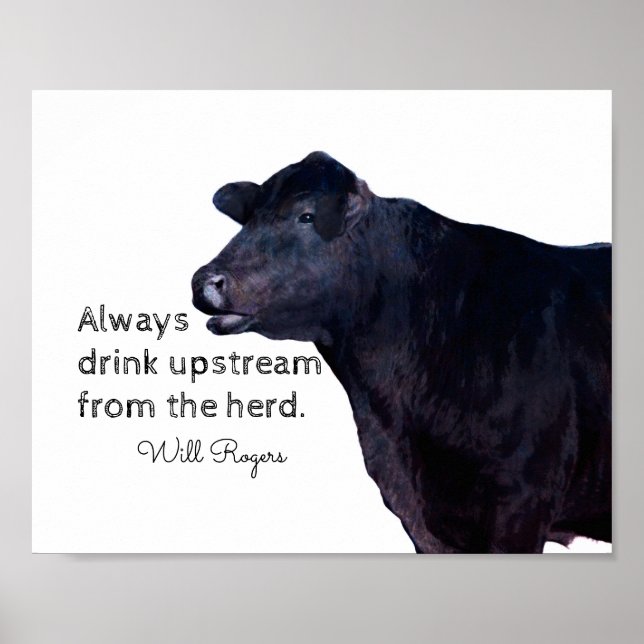 Will Rogers famous quote poster with black cow (Front)