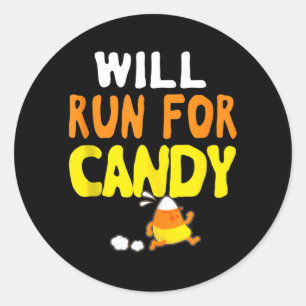 Will Run For Candy Funny Halloween Runner Graphic Classic Round Sticker