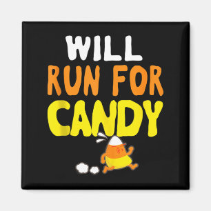 Will Run For Candy Funny Halloween Runner Graphic Magnet