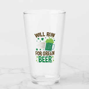 Will Run for Green Beer St Patricks Day Running Glass