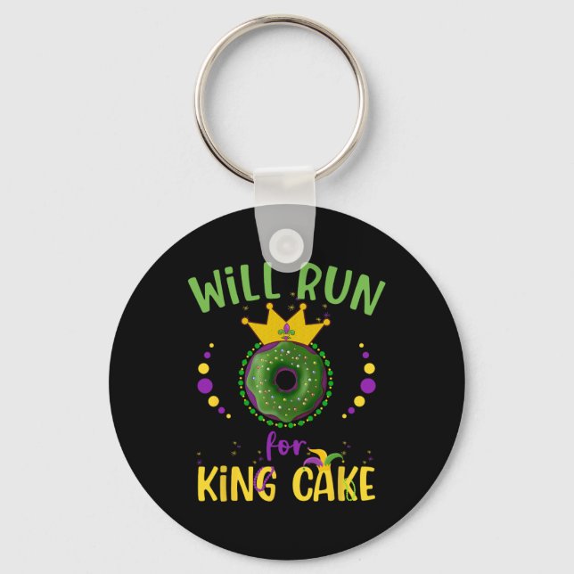 Will Run For King Cake Mardi Gras Parade Running G Keychain (Front)