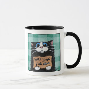 Will Sing For Fish - Whimsical Cat Mug