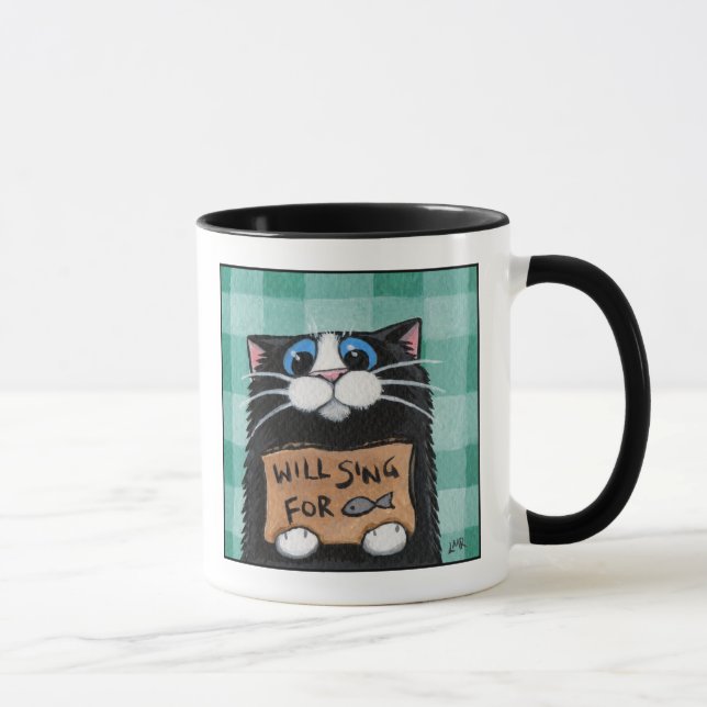Will Sing For Fish - Whimsical Cat Mug (Right)