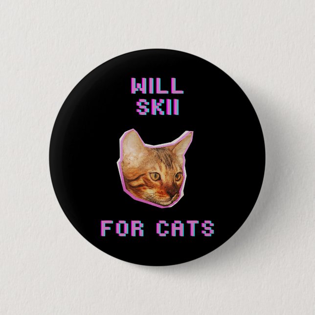 Will Skiing For Cats Funny Winter Snow Adventure  2 Inch Round Button (Front)