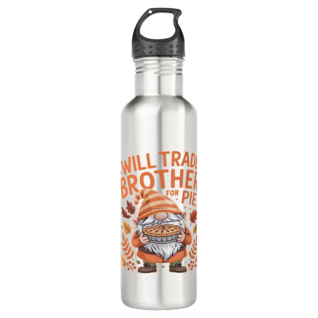 Will Trade Brother For Pie Gnomes Thanksgiving Day 710 Ml Water Bottle (Front)