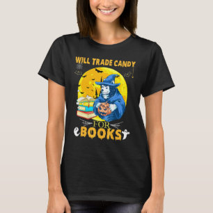 Will Trade Candy For Books Husky Dog Witch Hallowe T-Shirt
