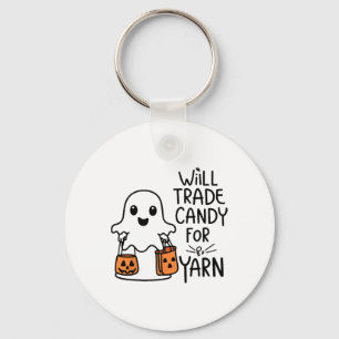 Will Trade Candy For Yarn Funny Halloween Boo Ghos Keychain